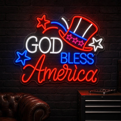 God Bless America Uncle Sam Hat LED Neon Sign - Shineneon
