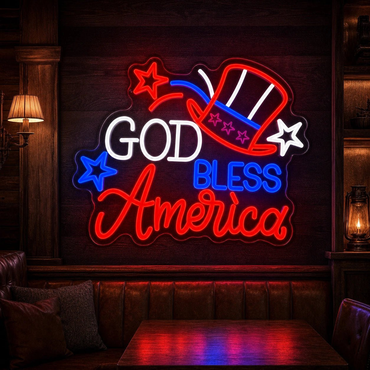 God Bless America Uncle Sam Hat LED Neon Sign Garage Neon Sign - Shineneon