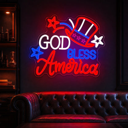 God Bless America Uncle Sam Hat LED Neon Sign Home Bar Wall Decoration high-converting product image
