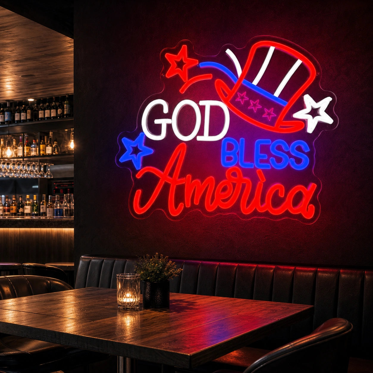 God Bless America Uncle Sam Hat LED Neon Sign Home Bar Wall Decoration real lifestyle scene