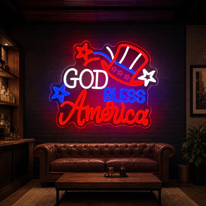 God Bless America Uncle Sam Hat LED Neon Sign Home Bar Wall Decoration size image