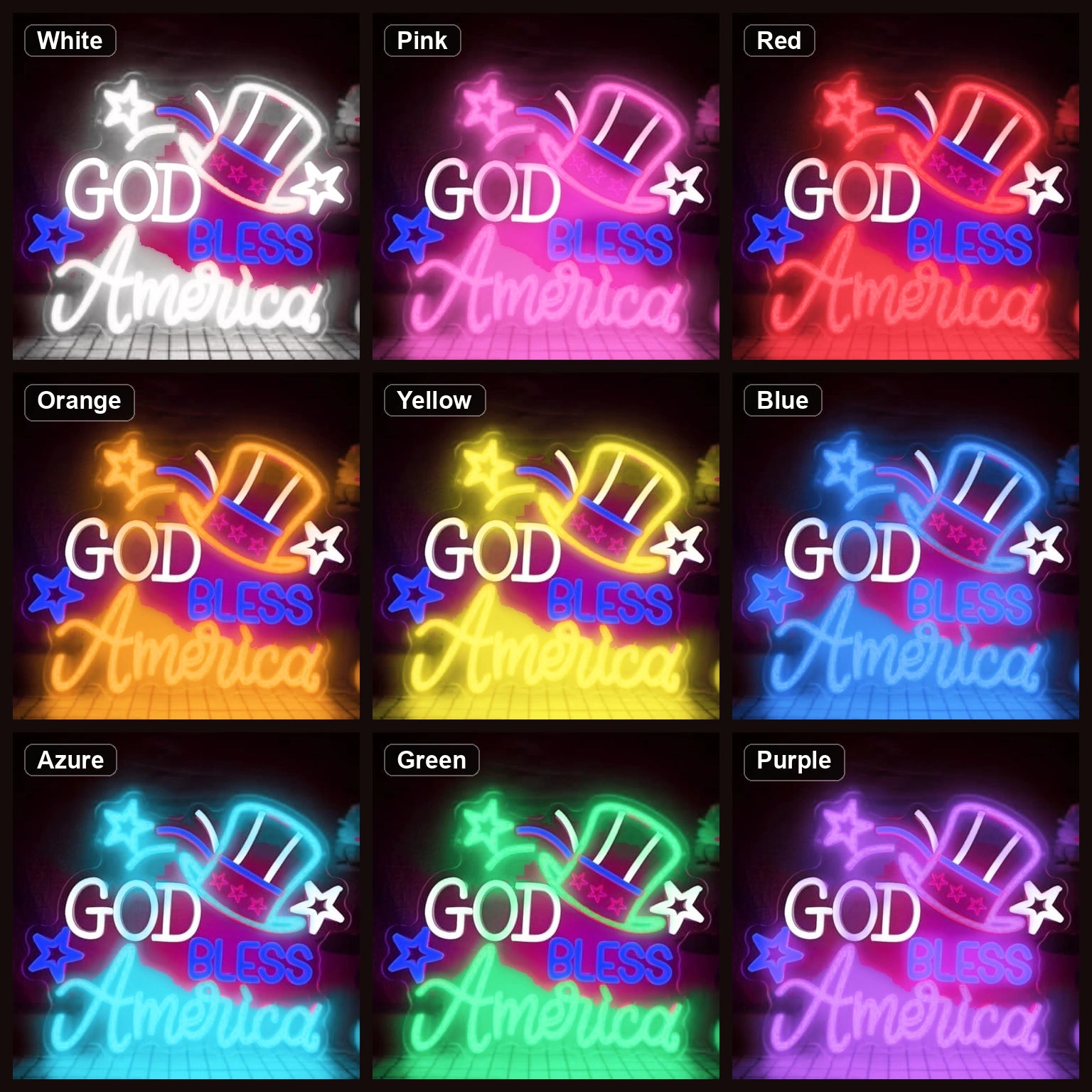 God Bless America Uncle Sam Hat LED Neon Sign Home Bar Wall Decoration color grid