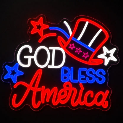 God Bless America Uncle Sam Hat LED Neon Sign Home Bar Wall Decoration main product image