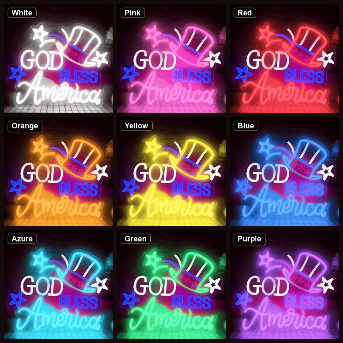 God Bless America Uncle Sam Hat LED Neon Sign Home Bar Wall Decoration - Shineneon