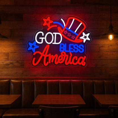 God Bless America Uncle Sam Hat LED Neon Sign Man Cave Neon Sign - Shineneon