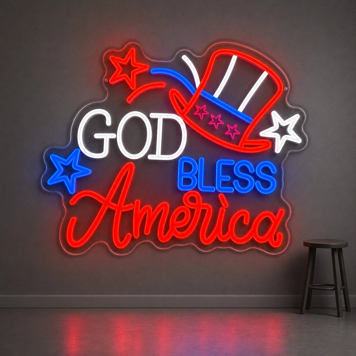 God Bless America Uncle Sam Hat LED Neon Sign Man Cave Neon Sign - Shineneon