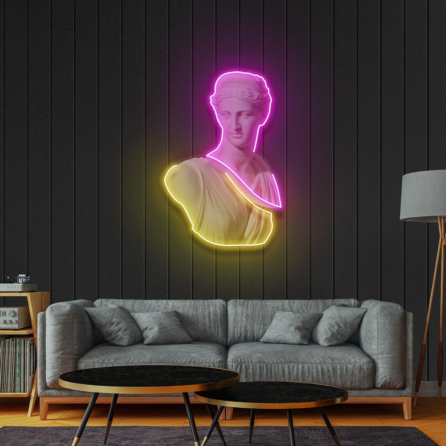 Goddess Of Love Purple-Yellow Greek Sculpture Uv Printed Led Neon Sign | Shineneon