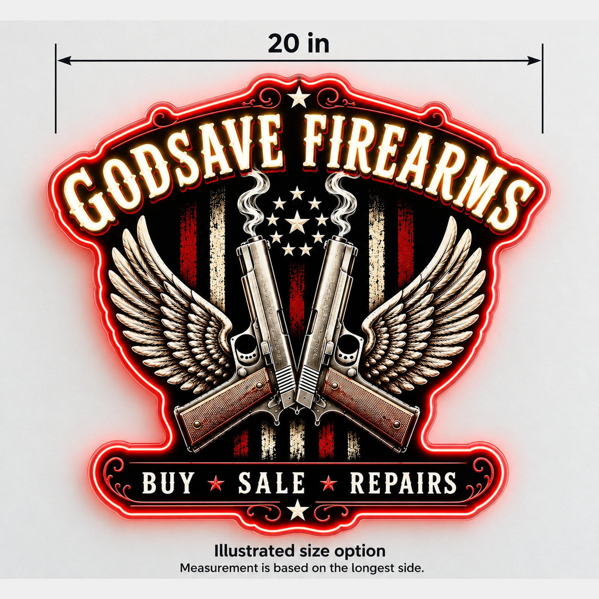 Godsave Firearms Custom LED Neon Sign | 9ecf7b37448ba04cd06e9da5ba83edd1c619b73e969ea82ae0edcda7b30a7d3c | dimensions