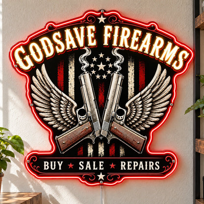 Godsave Firearms Custom LED Neon Sign | 310836cb136e5592963f9eba8adda0ef3d3b99fa77c036d08d74a00de8e4e946 | natural_light