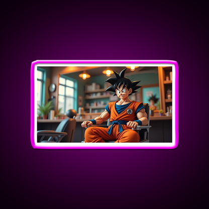 Goku In Barbershop Barber Shop Haircut Led Neon Sign - Neon sign mounted on wall in room