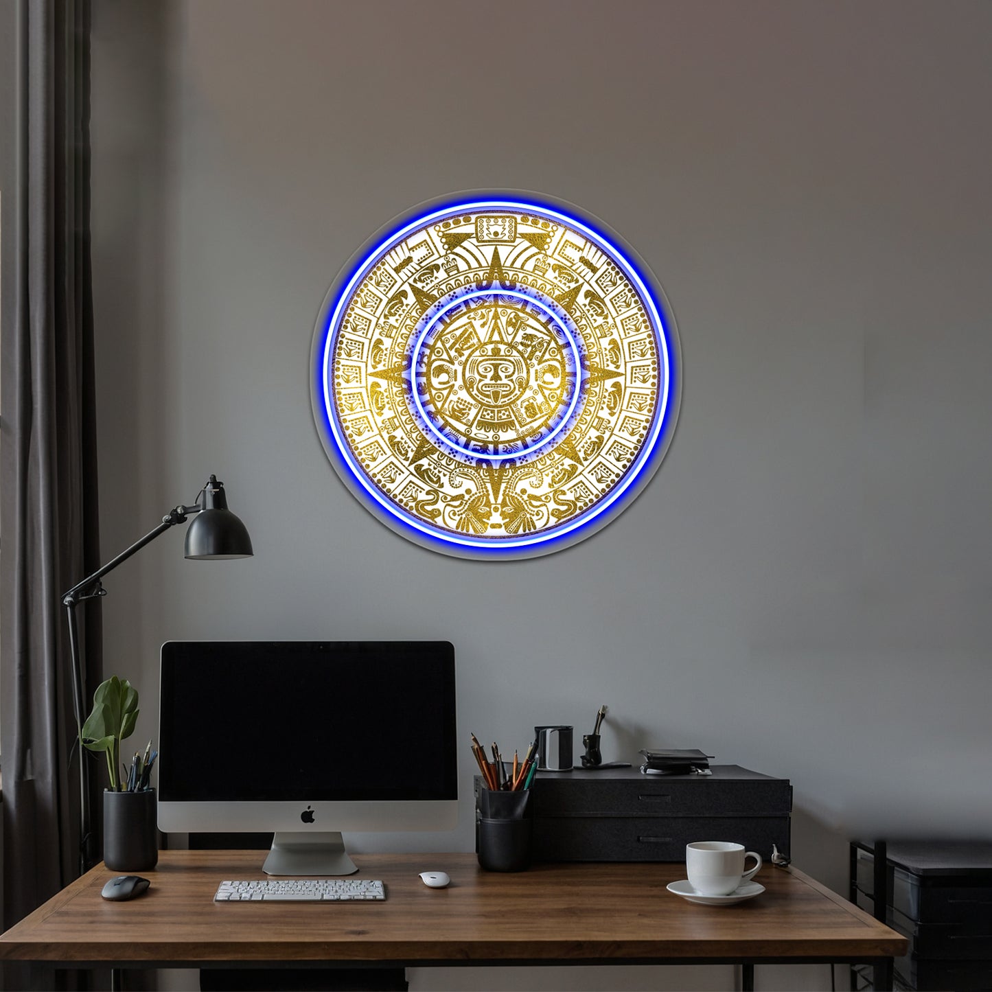 Gold Aztec Inca Mayan Calendar Wall Artwork Neon Signs