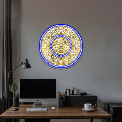 Gold Aztec Inca Mayan Calendar Wall Artwork Neon Signs