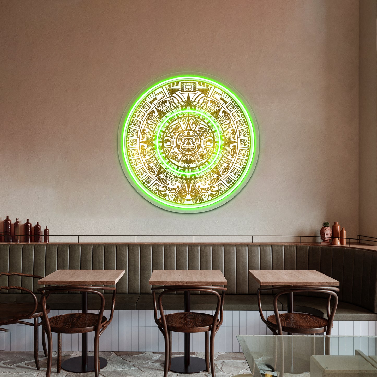 Gold Aztec Inca Mayan Calendar Wall Artwork Neon Signs