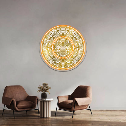 Gold Aztec Inca Mayan Calendar Wall Artwork Neon Signs