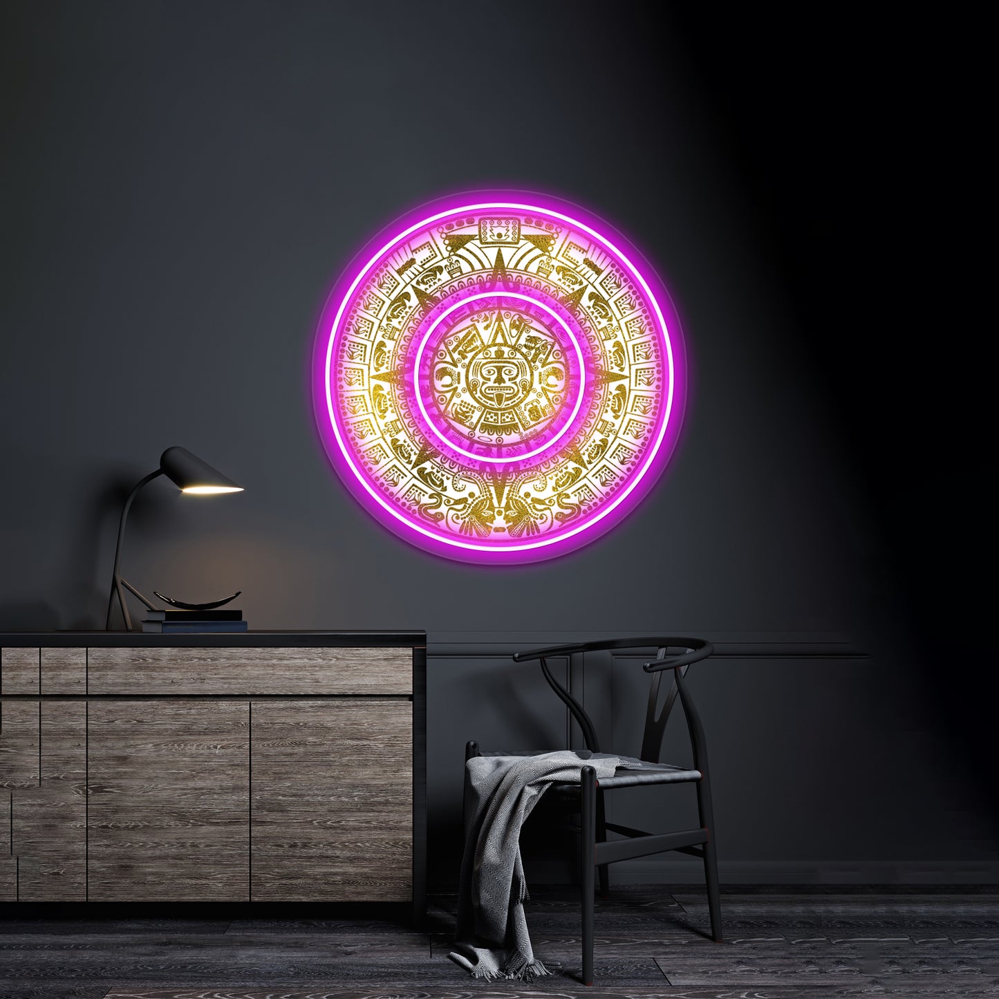 Gold Aztec Inca Mayan Calendar Wall Artwork Neon Signs