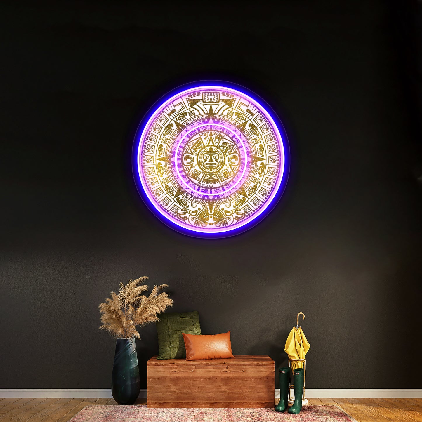 Gold Aztec Inca Mayan Calendar Wall Artwork Neon Signs