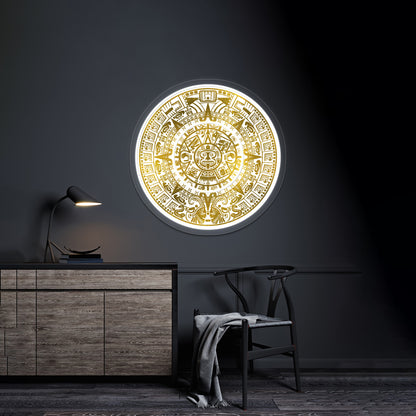 Gold Aztec Inca Mayan Calendar Wall Artwork Neon Signs