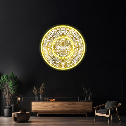 Gold Aztec Inca Mayan Calendar Wall Artwork Neon Signs