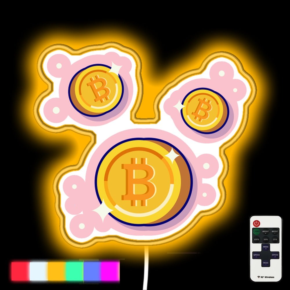 Gold Bitcoin Cartoon Vector Icon Illustration Led Neon Sign - Shineneon