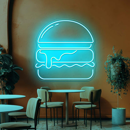 Gold Burger Neon Sign For Wall Decor