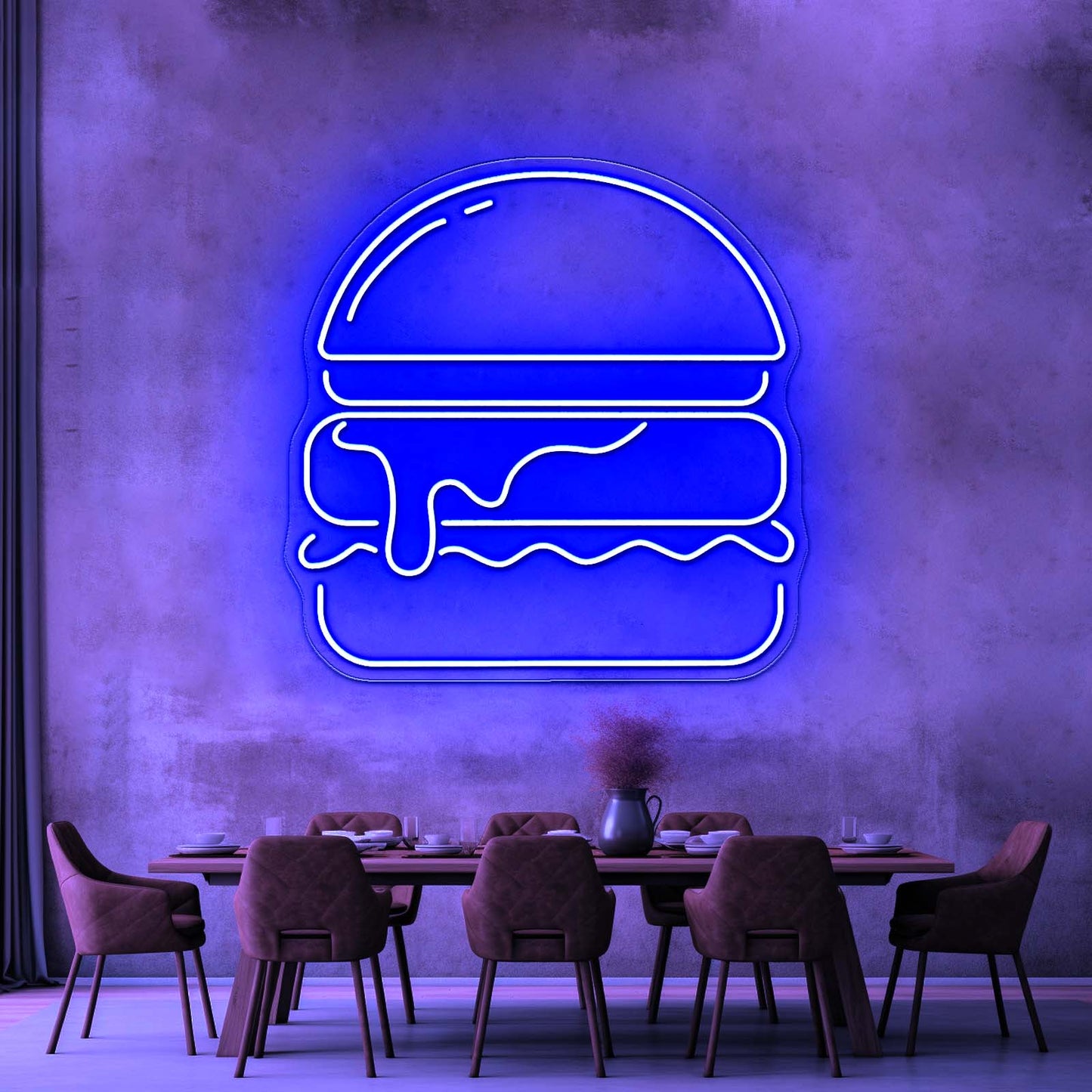 Gold Burger Neon Sign For Wall Decor