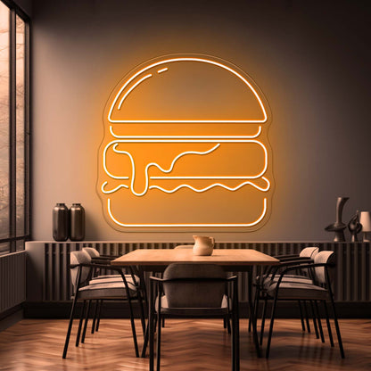 Gold Burger Neon Sign For Wall Decor