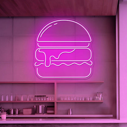 Gold Burger Neon Sign For Wall Decor