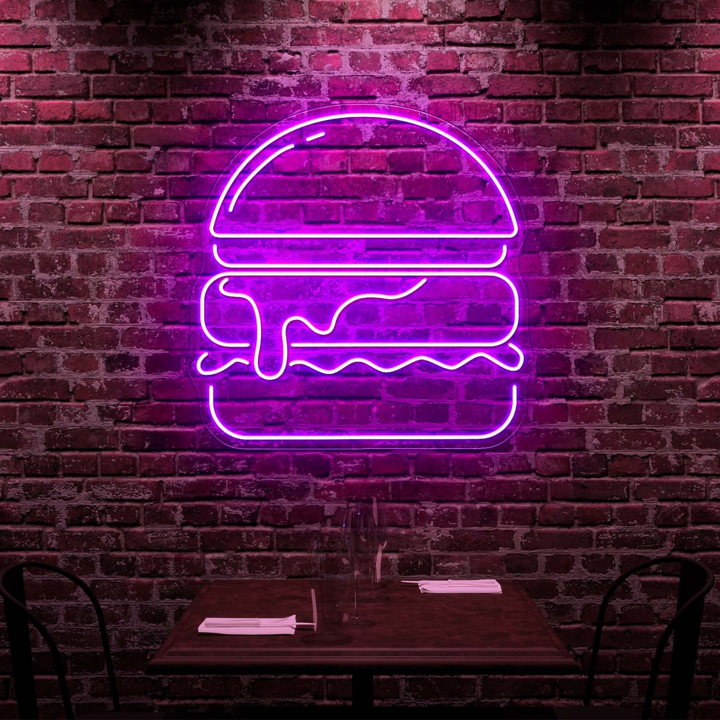 Gold Burger Neon Sign For Wall Decor