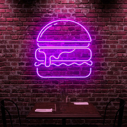 Gold Burger Neon Sign For Wall Decor