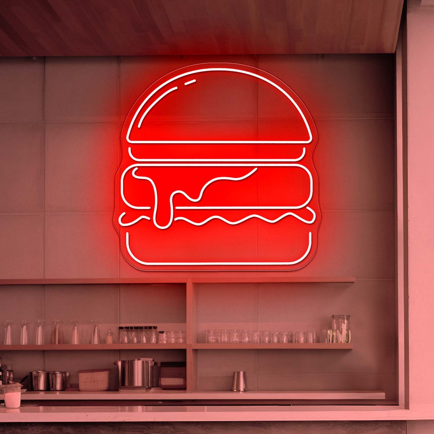 Gold Burger Neon Sign For Wall Decor