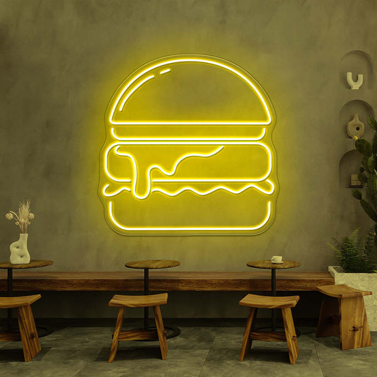 Gold Burger Neon Sign For Wall Decor