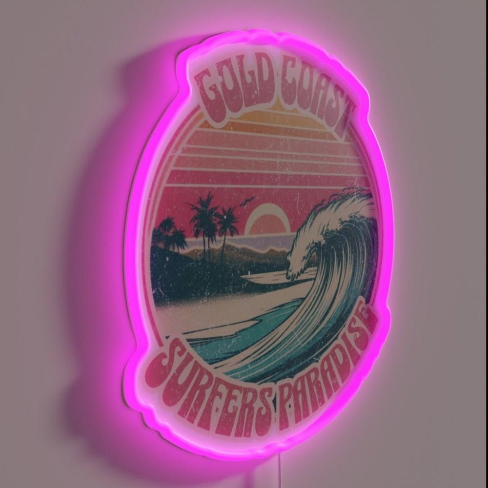 Gold Coast Surfers Paradise Vintage Surf Print Rgb Led Neon Sign - Shineneon