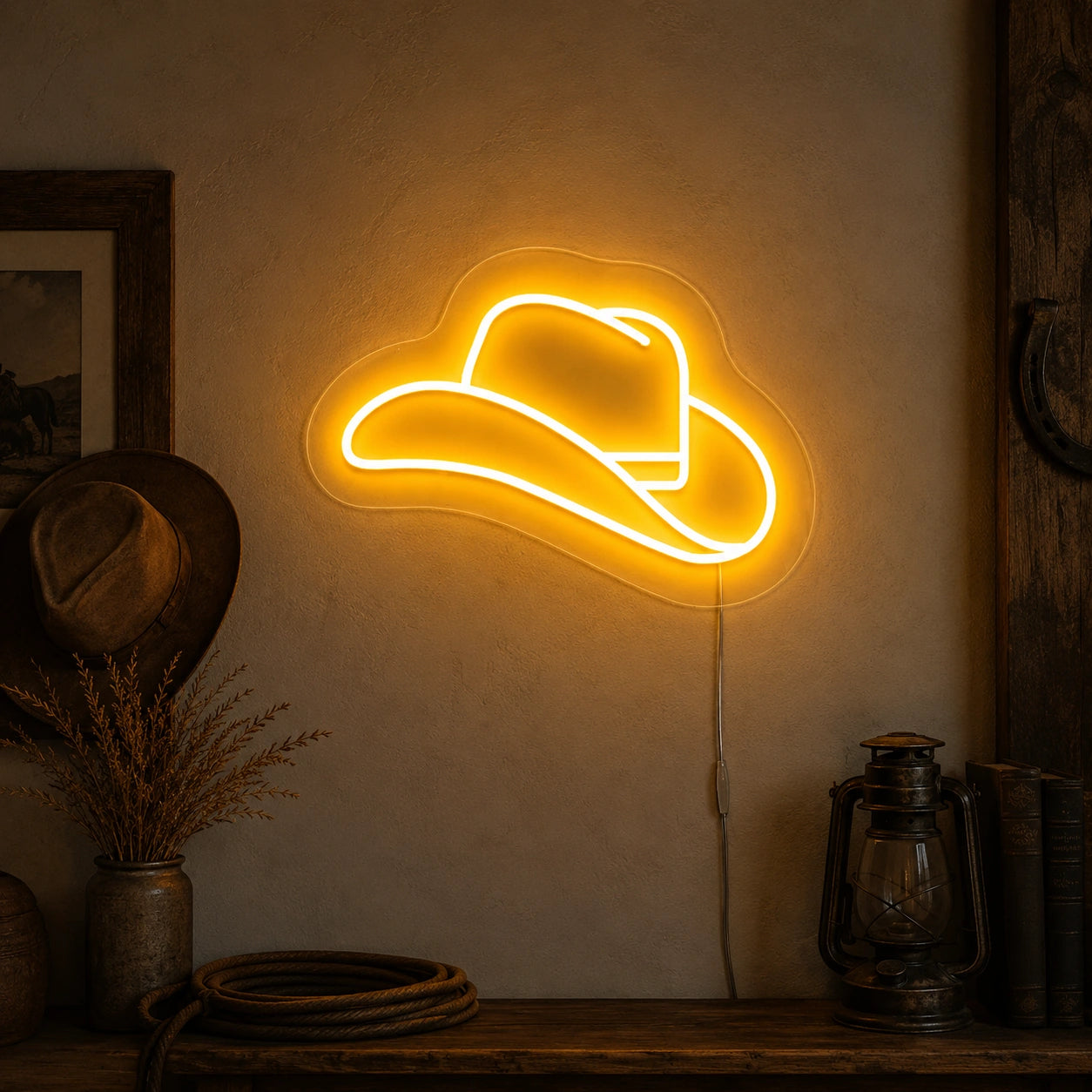 Golden Cowboy Hat Neon Sign LED Neon Sign high-converting product image