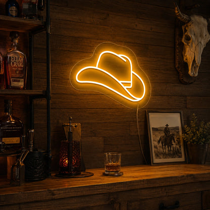 Golden Cowboy Hat Neon Sign LED Neon Sign real lifestyle scene