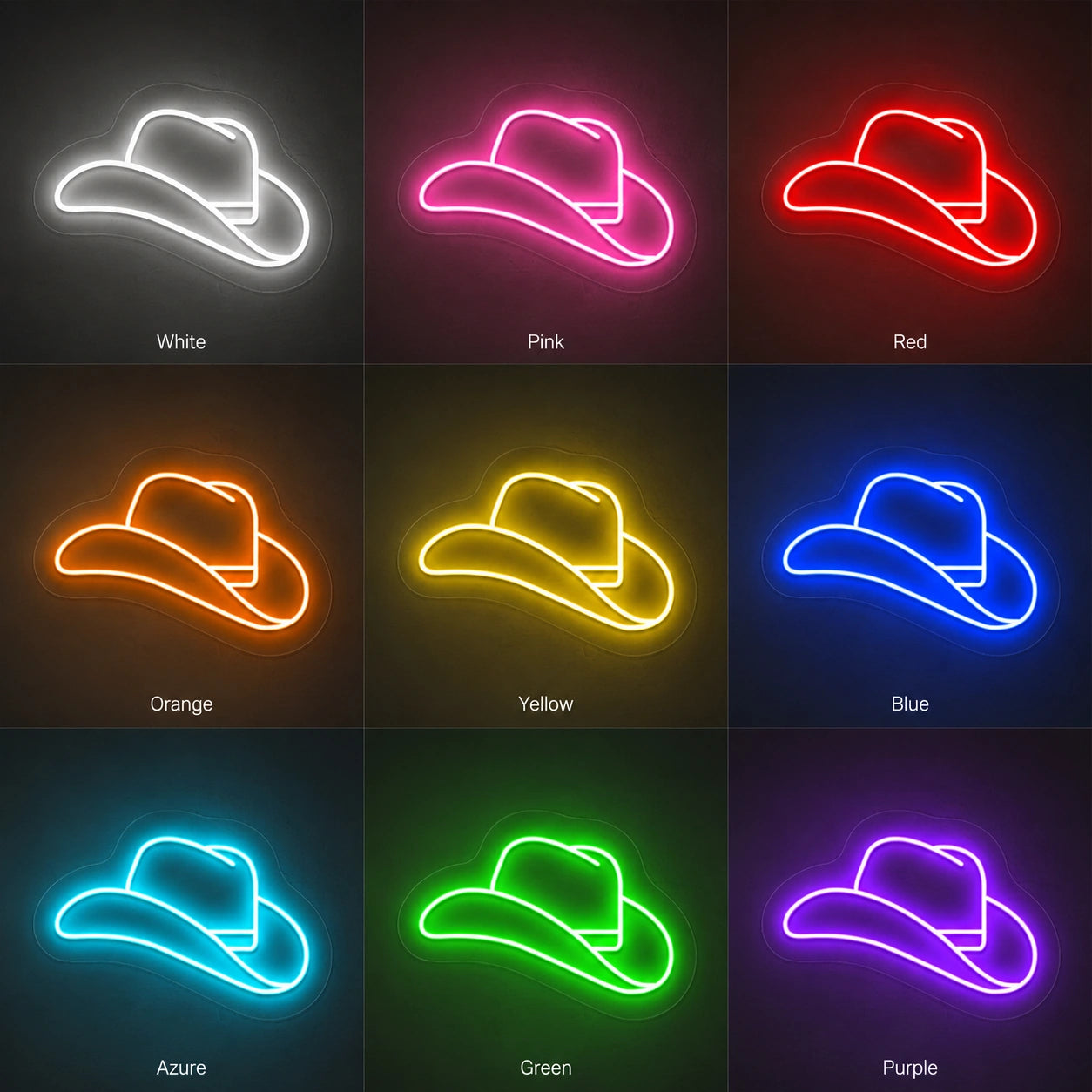 Golden Cowboy Hat Neon Sign LED Neon Sign color grid