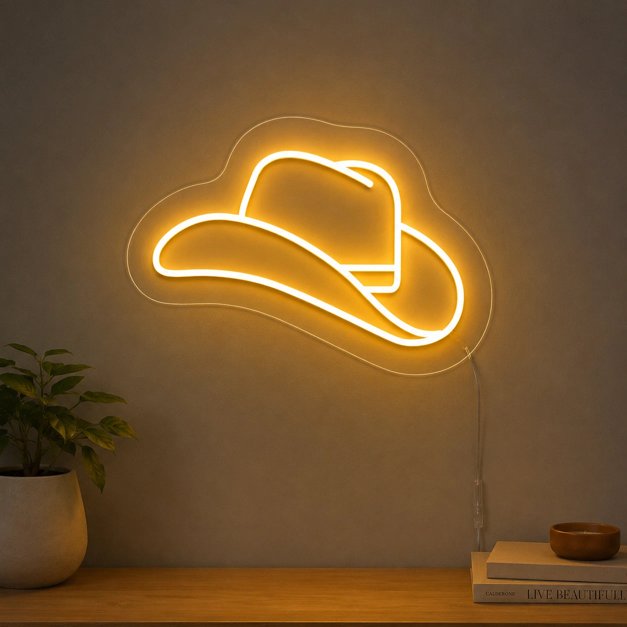 Golden Cowboy Hat Neon Sign LED Neon Sign main product image