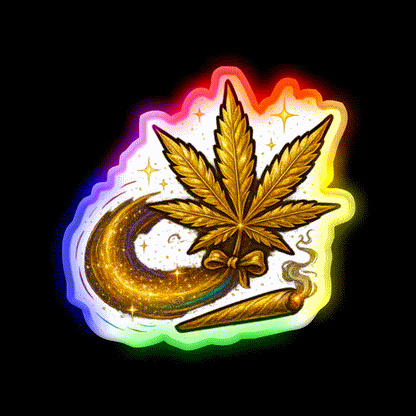 Golden Ganja Star As A Shooting Star Hemp Inspired Green Leaf Led Neon Sign Rgb Color - LED neon sign close-up detail