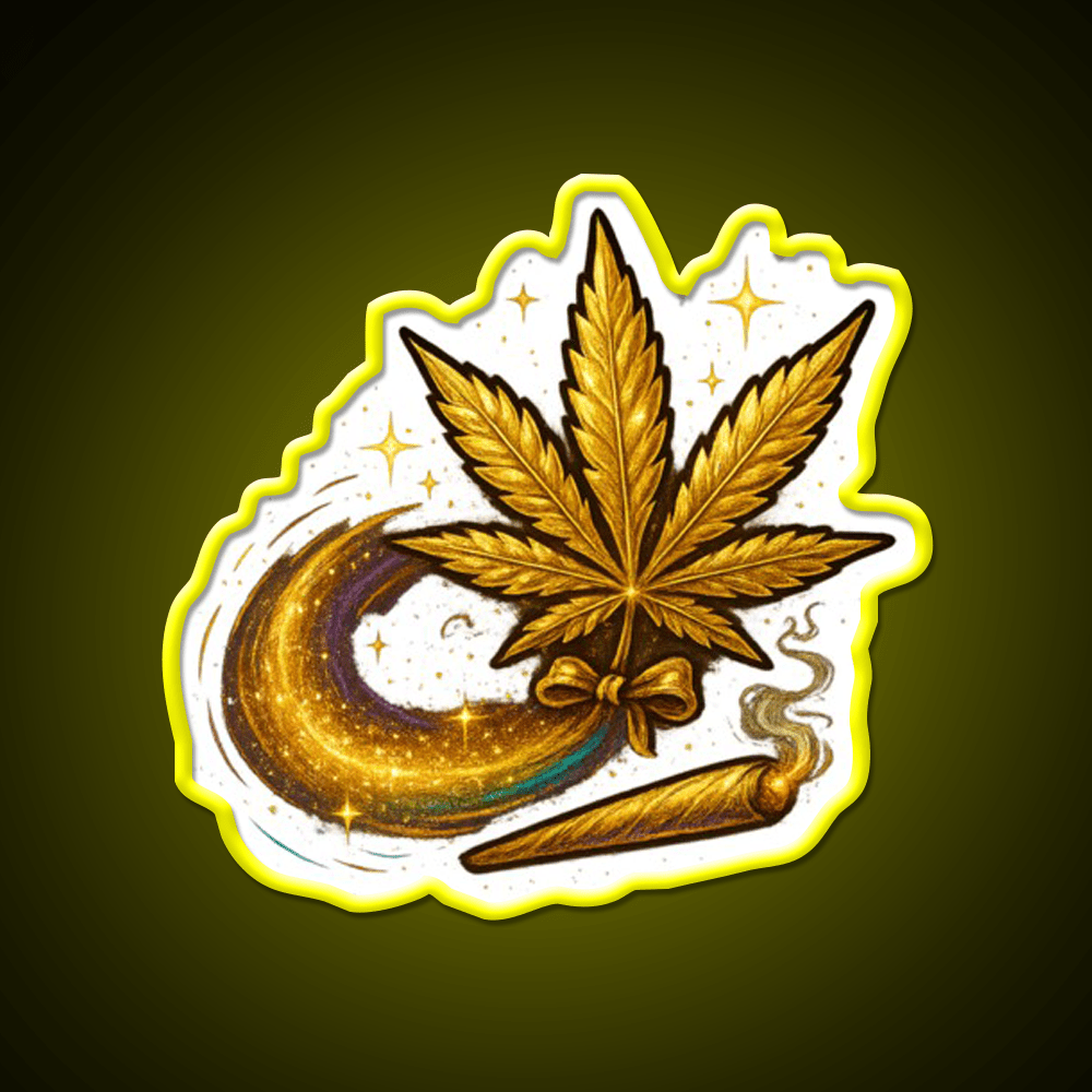 Golden Ganja Star As A Shooting Star Hemp Inspired Green Leaf Led Neon Sign Rgb Color - Shineneon
