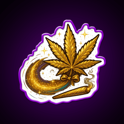 Golden Ganja Star As A Shooting Star Hemp Inspired Green Leaf Led Neon Sign Rgb Color - Shineneon