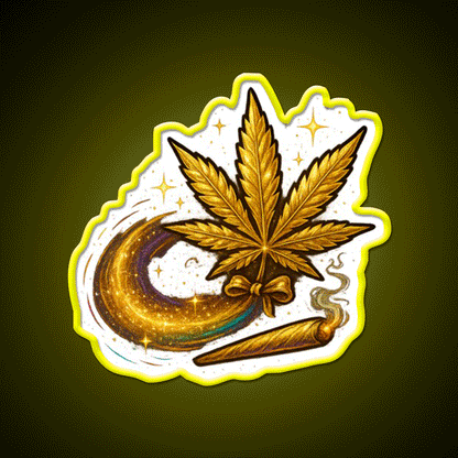 Golden Ganja Star As A Shooting Star Hemp Inspired Green Leaf Led Neon Sign Rgb Color - Custom LED neon sign front view