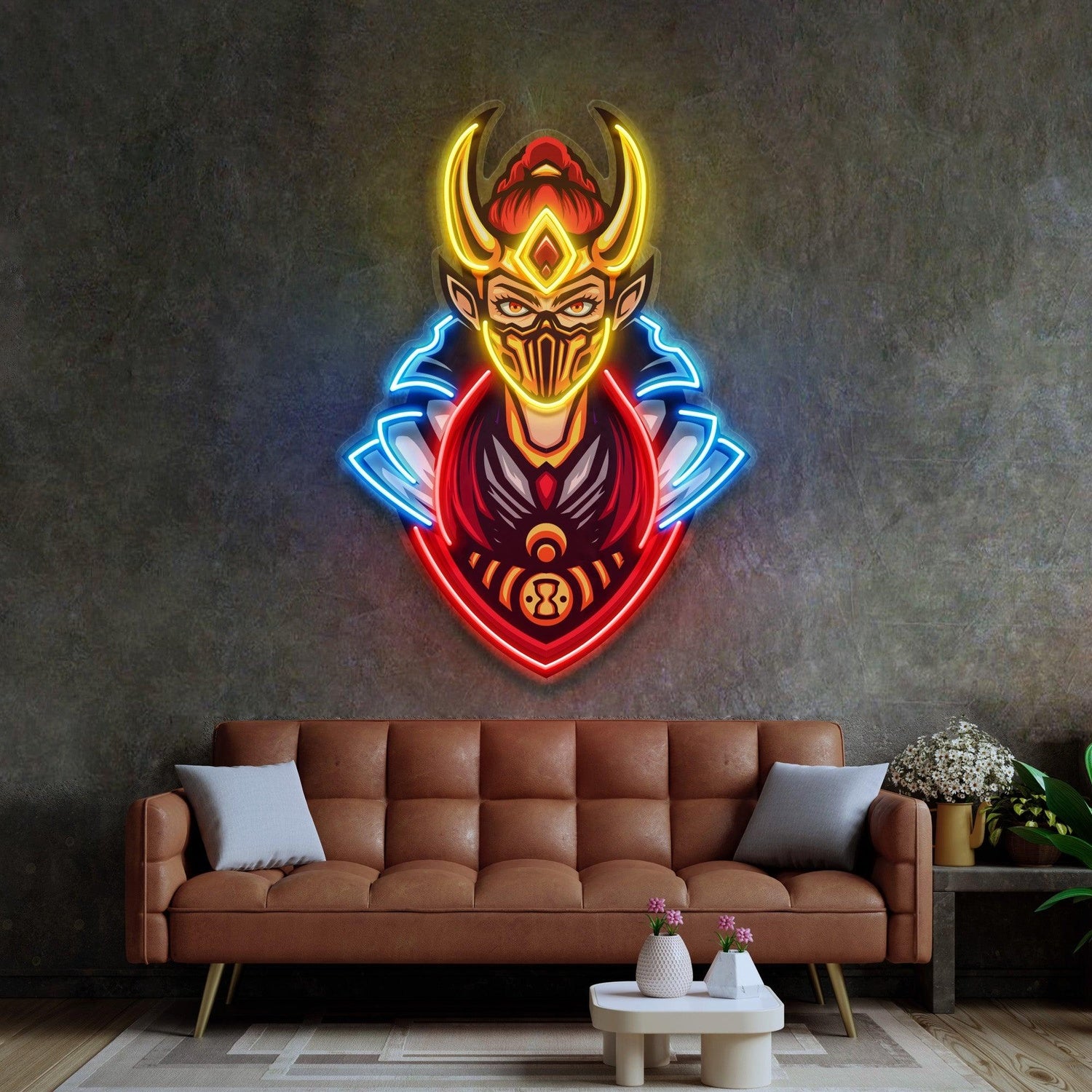 Golden Horned Lady Assassins Uv Printed Led Neon Sign With Multicolor Anime Art | Shineneon