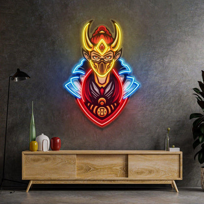 Golden Horned Lady Assassins Uv Printed Led Neon Sign With Multicolor Anime Art | Shineneon