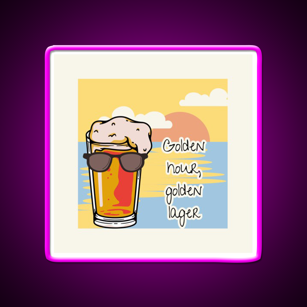 Golden Hour Golden Lager Retro Beer Beer Bar Decor Led Neon Sign Rgb Color - Neon sign mounted on wall in room