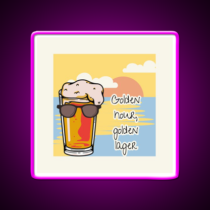 Golden Hour Golden Lager Retro Beer Beer Bar Decor Led Neon Sign Rgb Color - Neon sign mounted on wall in room