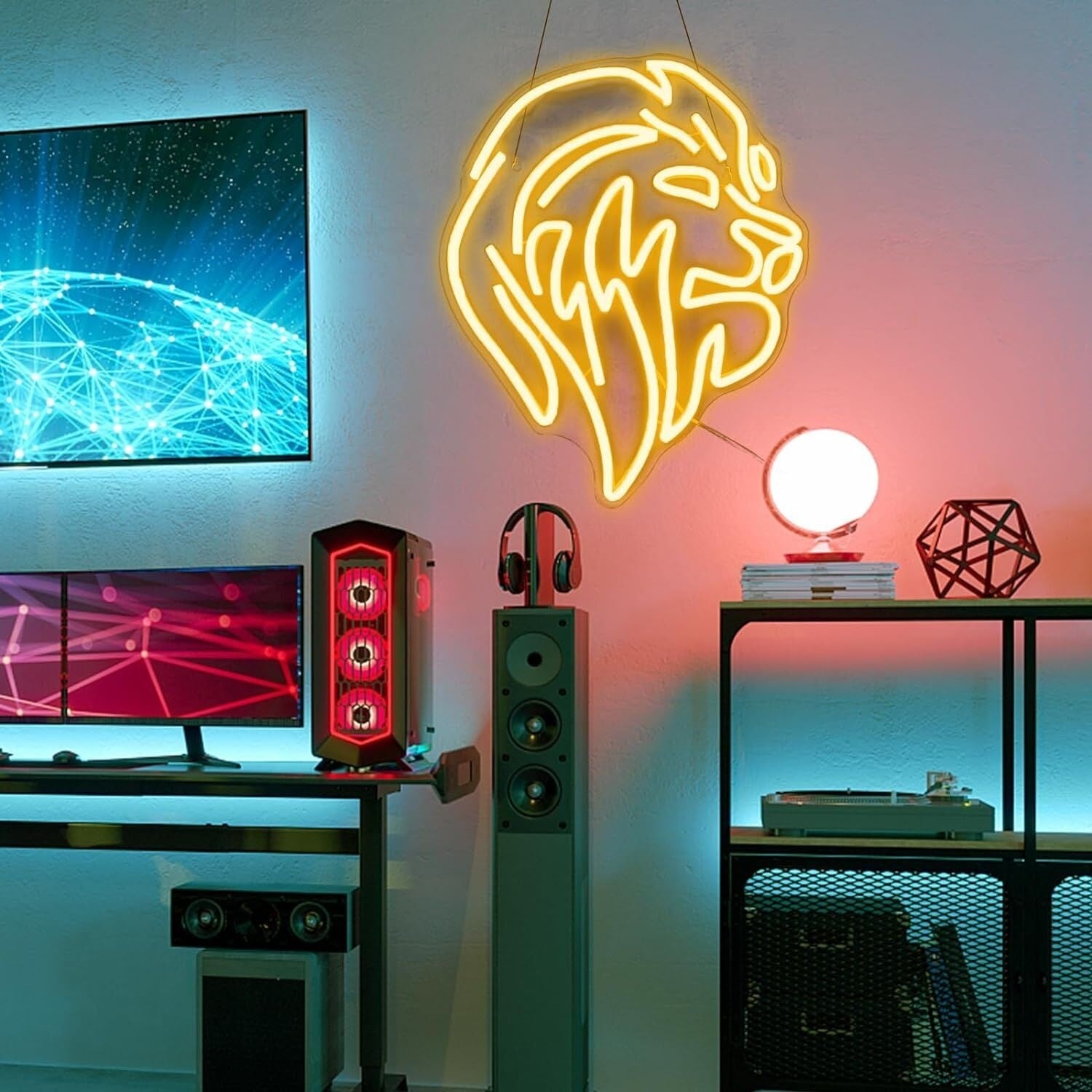 Golden Lion Head Led Neon Sign Living Room Accent - Shineneon