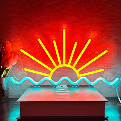 Golden Sun And Ice Blue Ocean Led Neon Sign Bedroom | Shineneon