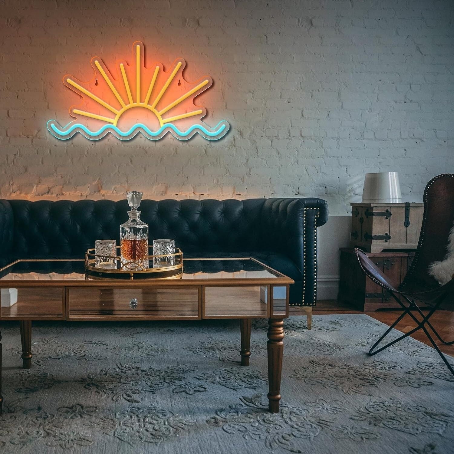 Golden Sun And Ice Blue Ocean Led Neon Sign Bedroom | Shineneon