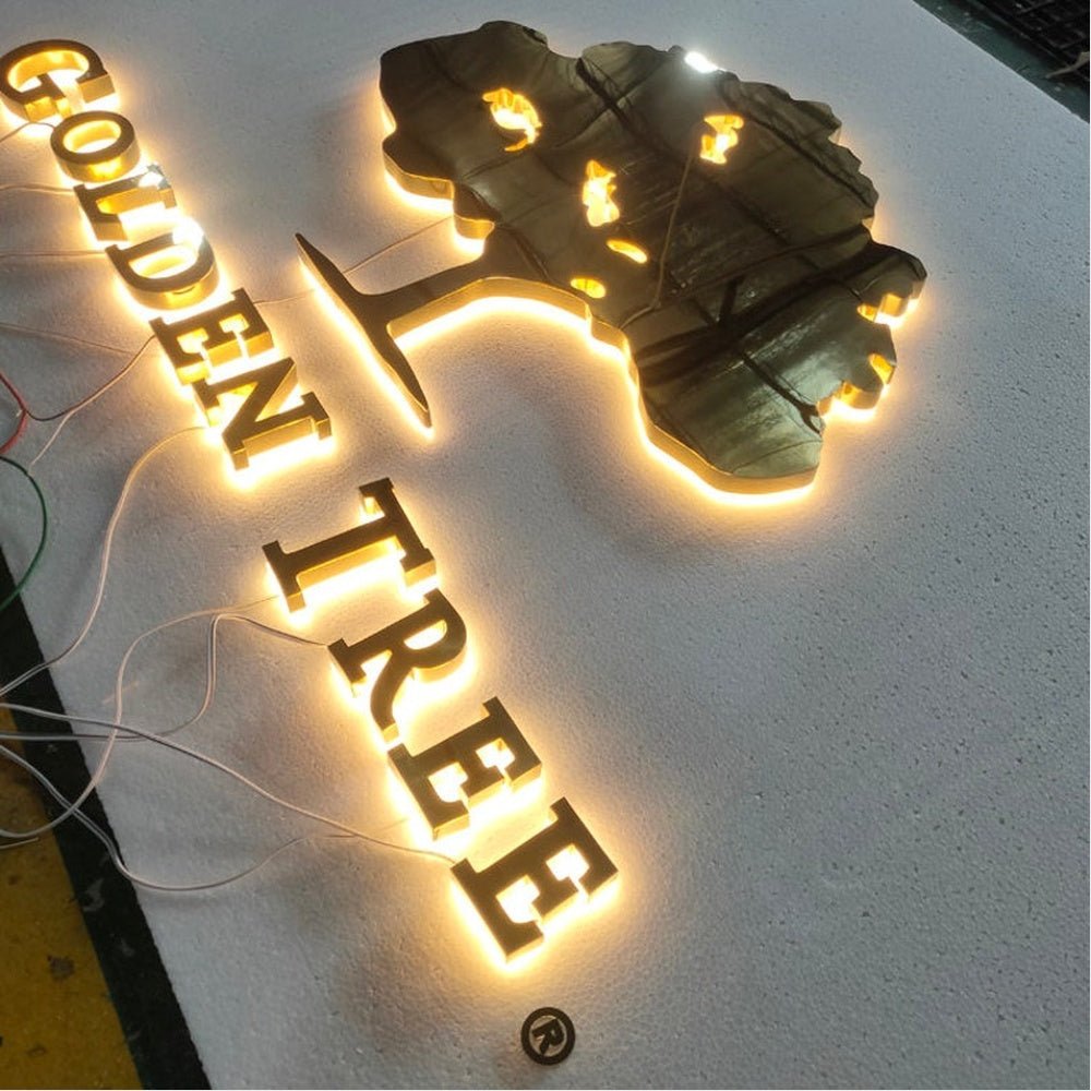 Golden Tree With Big Logo 3D Backlit Channel Letters Led Light Sign - Shineneon