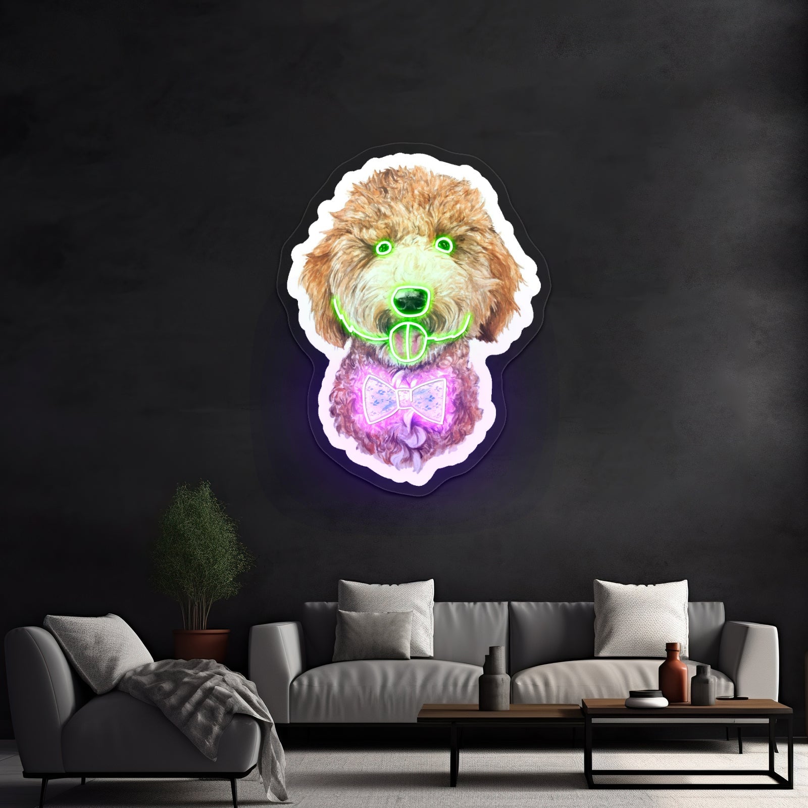 Goldendoodle With Bow Tie Cheap Custom Neon Signs - Shineneon