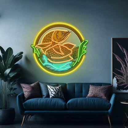 Goldfish In Round Frame Led Neon Sign Light Custom Led Signs - Shineneon